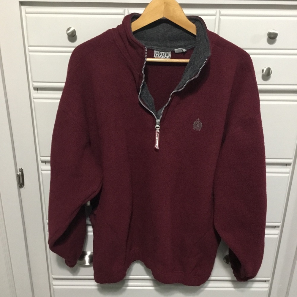 SNOW FLEECE by Bugle Boy Burgundy Pullover Quarter Zip Pockets Sweatshir…